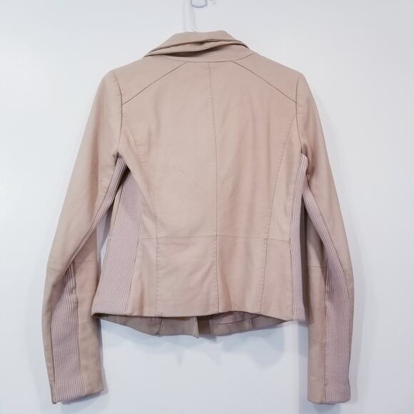 VINCE 100% Goat Leather Merino Wool Ribbed Trim Moto Jacket Double Zipper - Picture 3 of 14